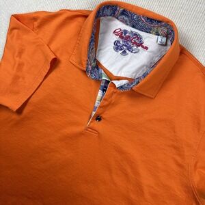 Robert Graham Mens Polo Orange Paisley Collar Checked Placket Designer